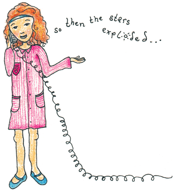 Molly speaking on the telephone about the stars exploding